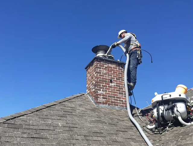 Dedicated East Lyme Chimney Sweep team member cleaning a chimney in East Lyme, CT
