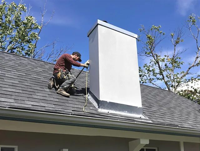 East Lyme Chimney Sweep team member finishing chimney construction in East Lyme, CT