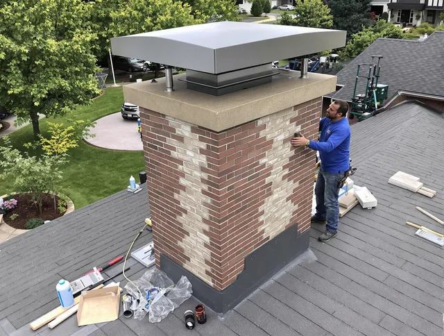 East Lyme Chimney Sweep team working on a custom chimney remodel in East Lyme, CT
